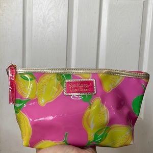 Lilly Pulitzer for estée lauder lemon pink preppy make up travel toiletries bag